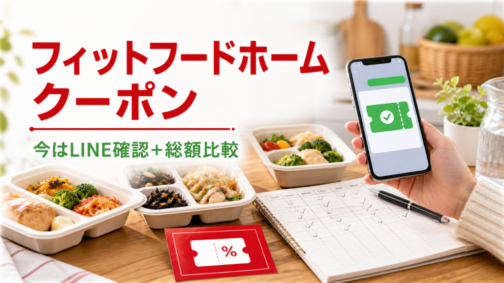 フィットフードホームクーポンはLINE確認と総額比較が重要と伝えるアイキャッチ画像