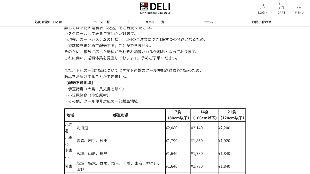 筋肉食堂DELI公式サイトの送料表