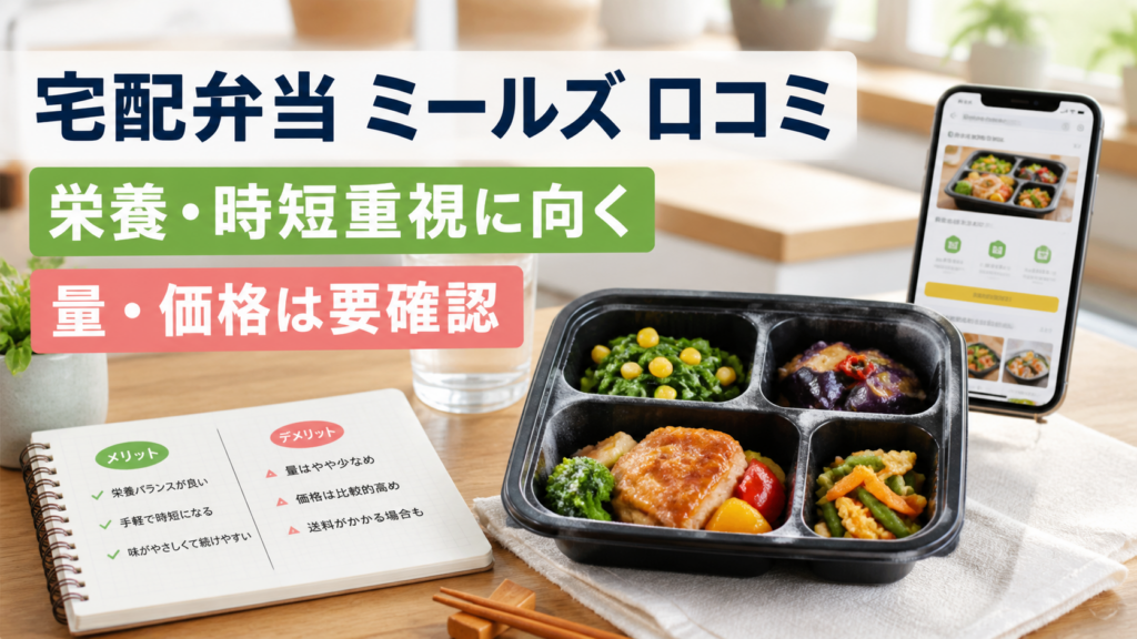 宅配弁当ミールズの口コミで栄養と時短を重視する人向けと分かるイメージ画像