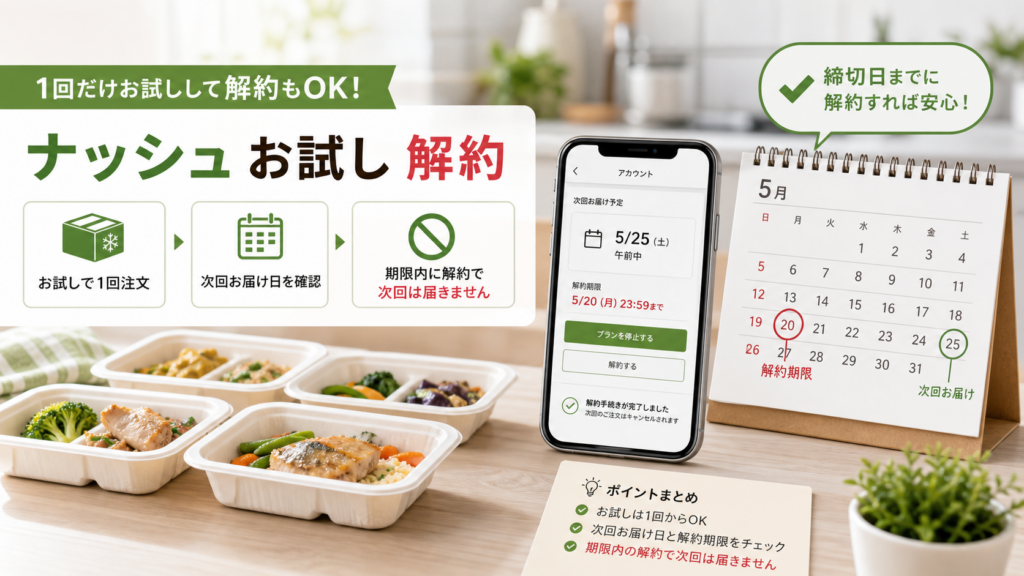 ナッシュをお試し後に解約する流れを示したアイキャッチ画像